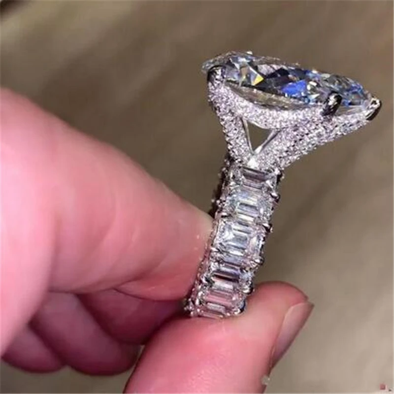 

New Vintage Promise Jewelry 925 Sterling Silver Pear Cut White Topaz CZ Diamond Party Women Wedding Engagement Band Ring