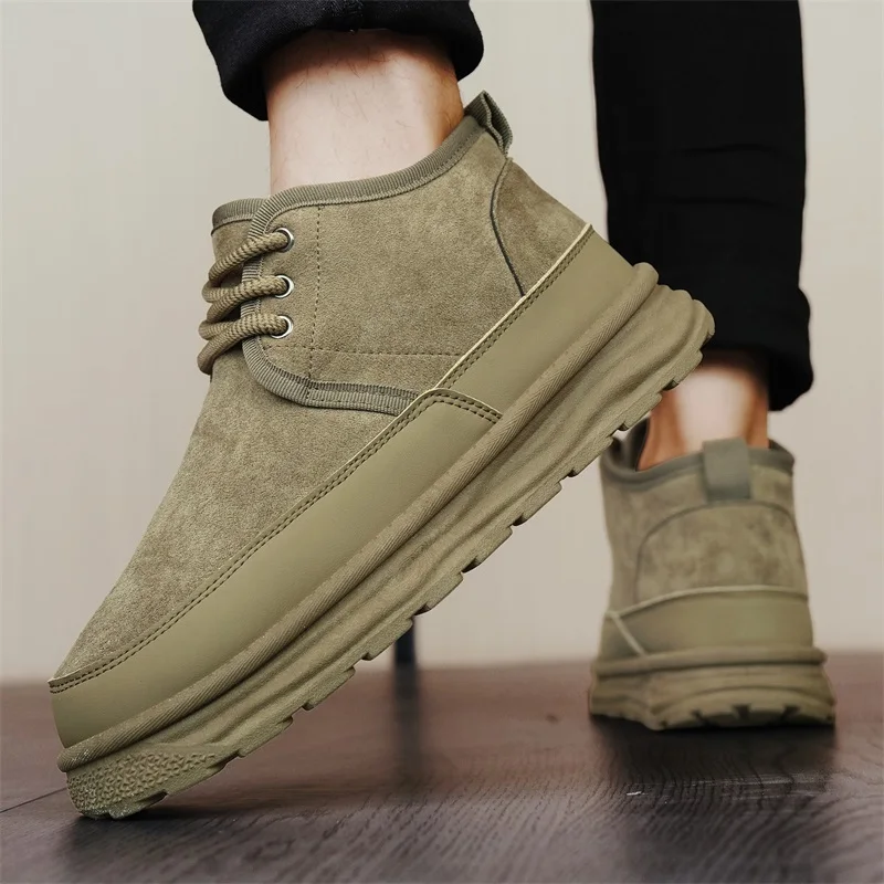 

Новинка 2025 года, повседневная трендовая модная уличная зимняя теплая хлопковая обувь с высоким берцем, модные зимние ботинки, универсальные повседневные ботинки на толстой подошве