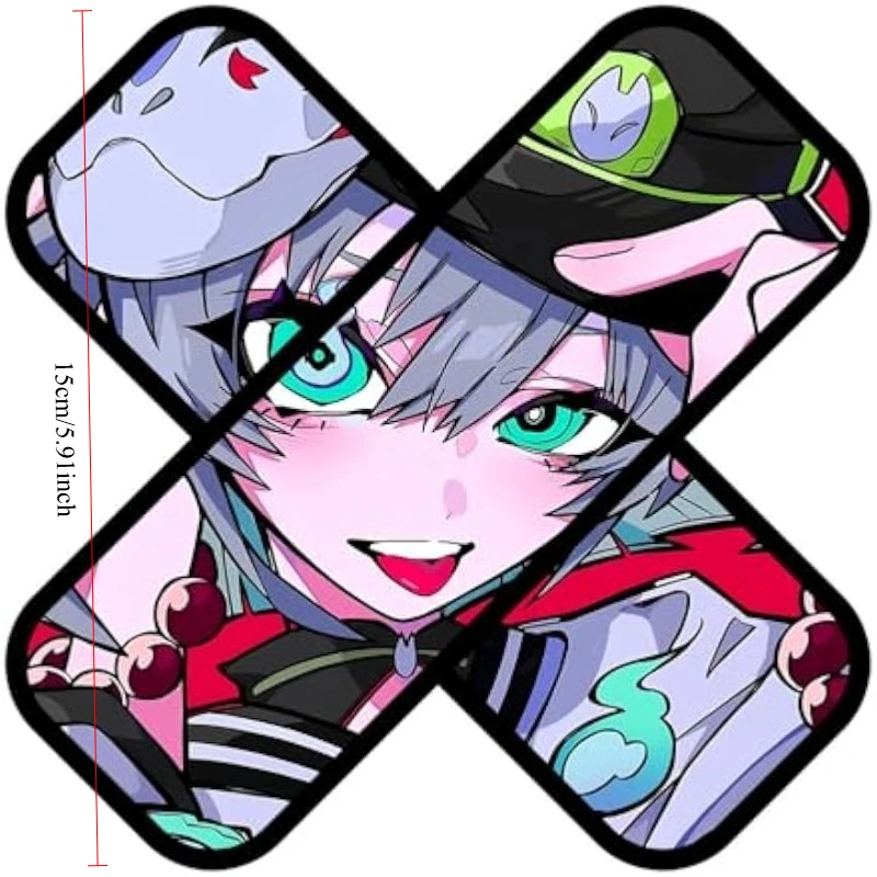 Cool Anime Girl Cross-Shaped Vinyl Sticker, Waterproof Decal for Car Rear Window Laptop RV Decor view 2