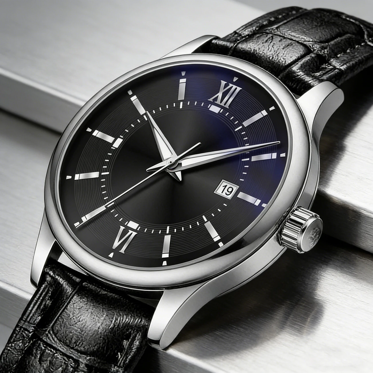 

Классические мужские кварцевые часы для бизнеса с римскими цифрами, корпус из сплава, кожаный ремешок, нейтральный роскошный дизайн