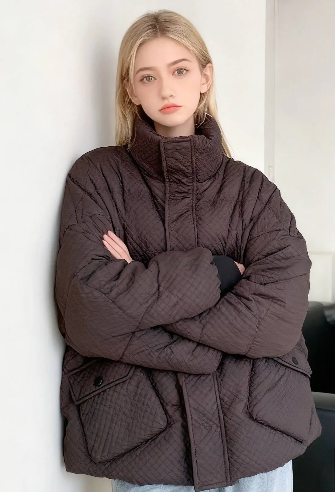 

Parkas Womens Hooded Fall Polyester Puffer Colorful Polka Dot Printed Snap-Button Raglan Sleeve Full-Zip Athleisure Sportswear