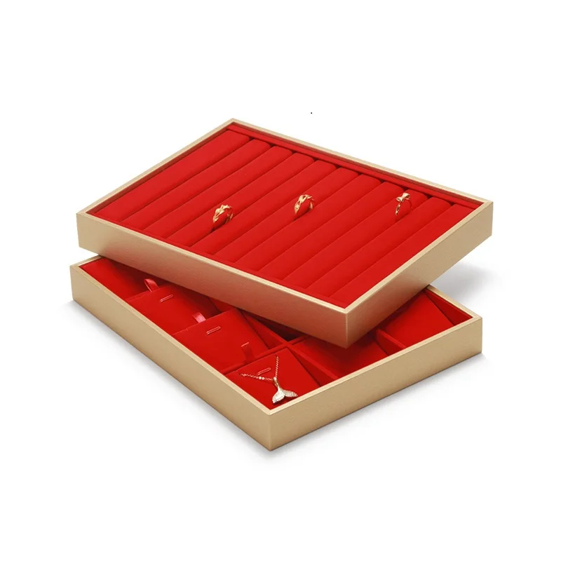 Gold Jewelry Counter Display Tray Red Jewelry Display Tray Ring Necklace Pendant Bracelet Earrings Tray
