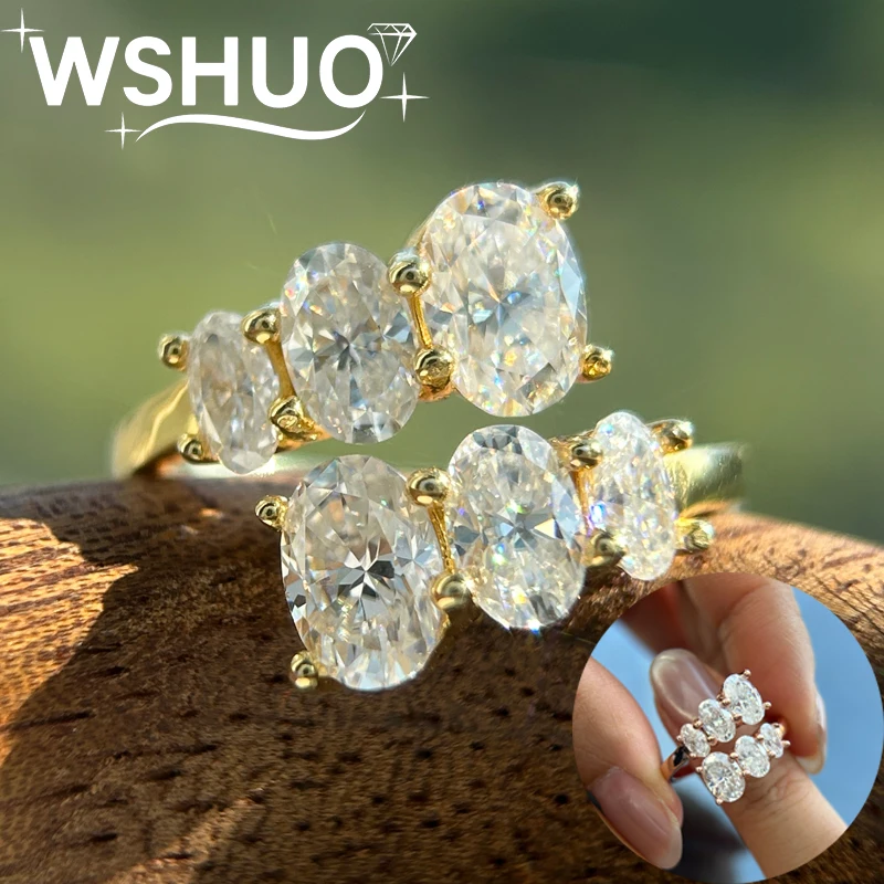 

3.5cttw D VVS1 Full Moissanite Rings Pure S925 Silver Plated 18K Sparkling Diamond Women Open Wedding Ring Fine Jewelry Gifts