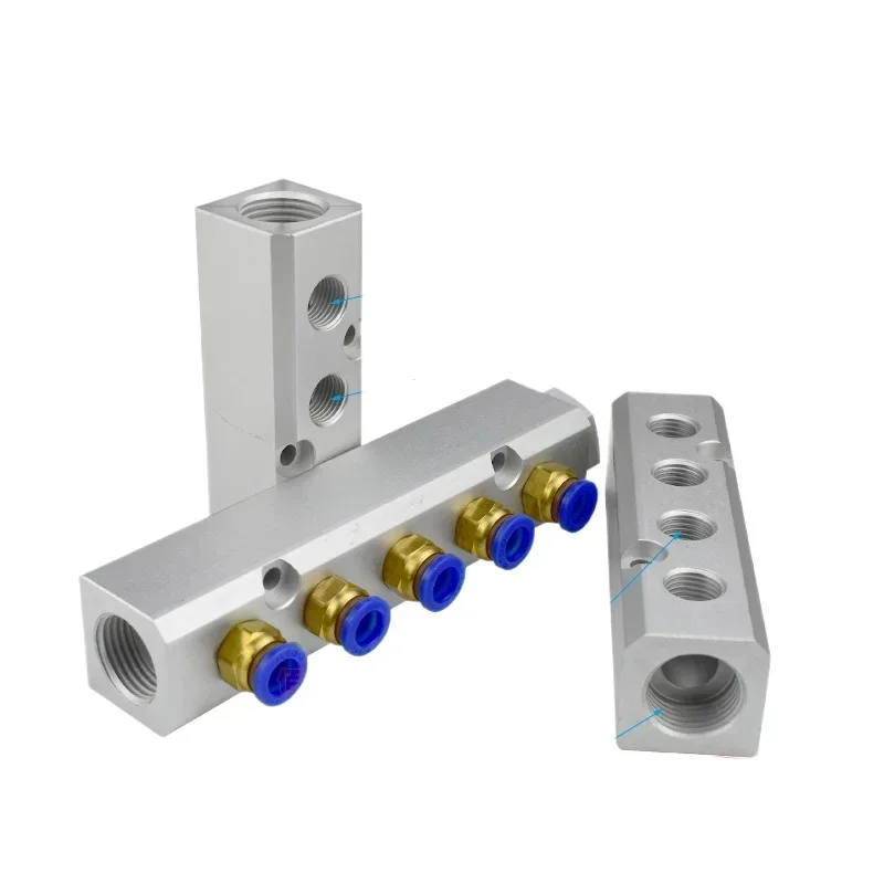 (Port To Port 25mm) 30x30mm G1/2 In G1/4 Out 2-12 Way Aluminium Alloy Distributor Manifold Splitter Block Pneumatic Air Fitting
