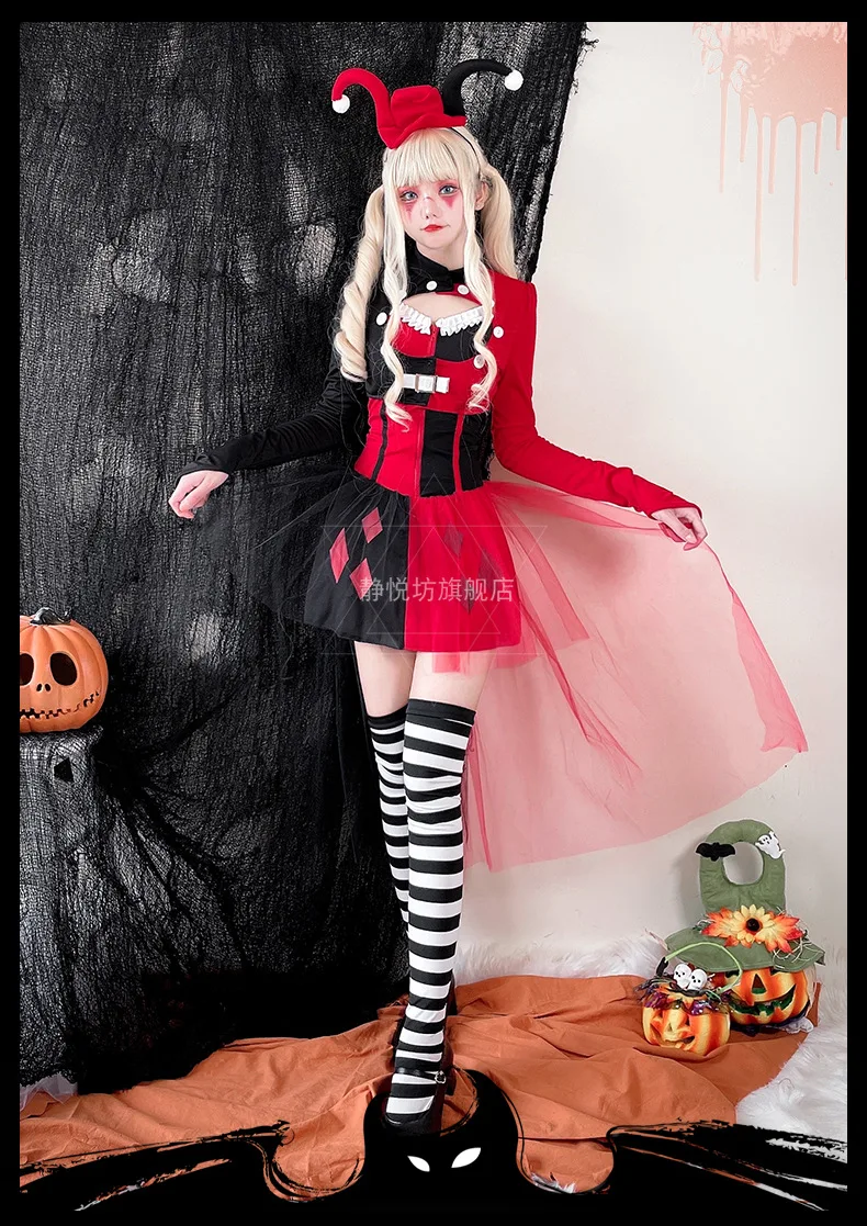 Zawaland Cosplay Clown Jurk Kostuum Vrouwen Meisjes Outfits Halloween Carnaval Joker Fancy Dress Clown Headwear Jas Kostuum