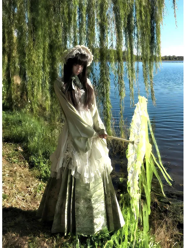 

Elegant Green Sweet Hanfu Women's Top Skirt Lolita Dress Daily Splendid Chinese Traditional Costume Set Summer 2026