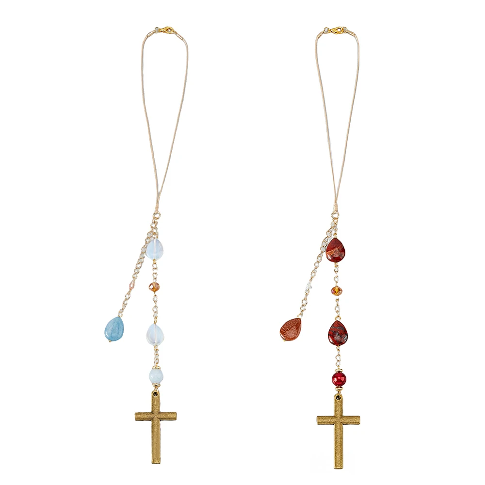 2PCS Car Bead Charm Medal Rear View Mirror Pendant with Beads Car Mirror Pendant Accessories for Bag Window Car Mirror Garden