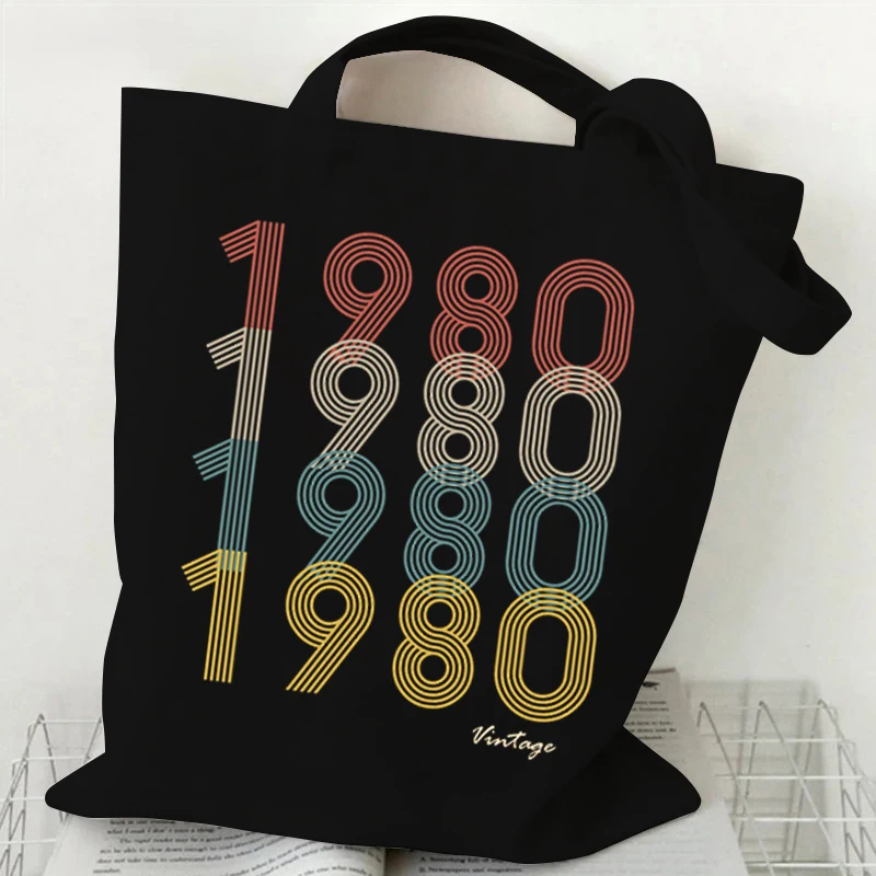 Vintage 1980~1989 Tote Bags Vintage 1984 Print Fabric Eco Handbag High Capacity Shopping Office Reusable Casual Shoulder Bag