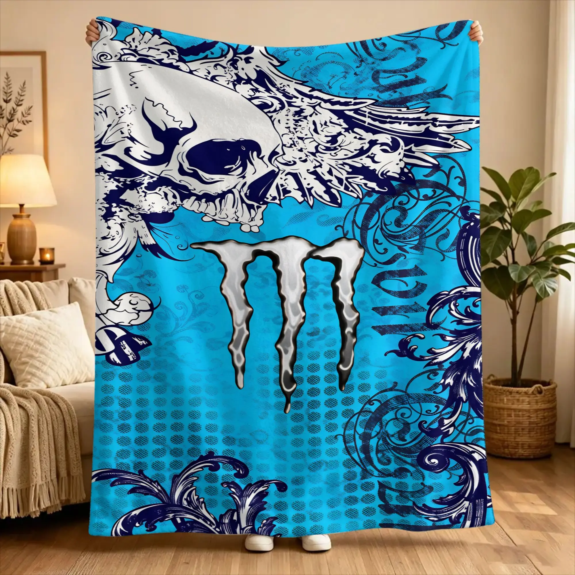 M-Monsters Drink-Racing E-Energy Blankets  Camping Flannel Throw Blanket For Bedroom Warm Soft Design Quality Bedspread Gift