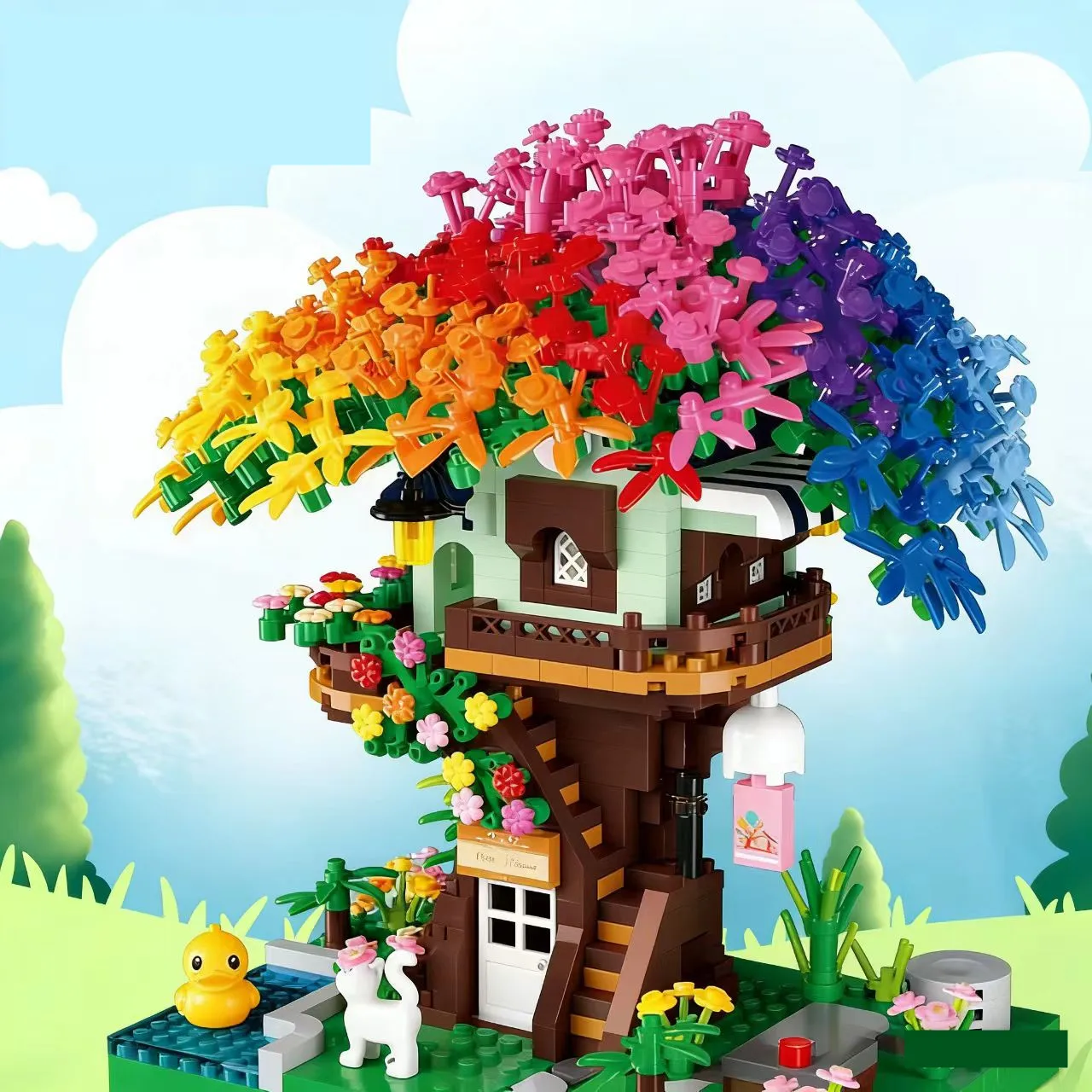 

Romantic Rainbow Cherry Blossom Treehouse Mini Particles Building Blocks Diy Tree House Sets For Children Girls Christmas Gifts