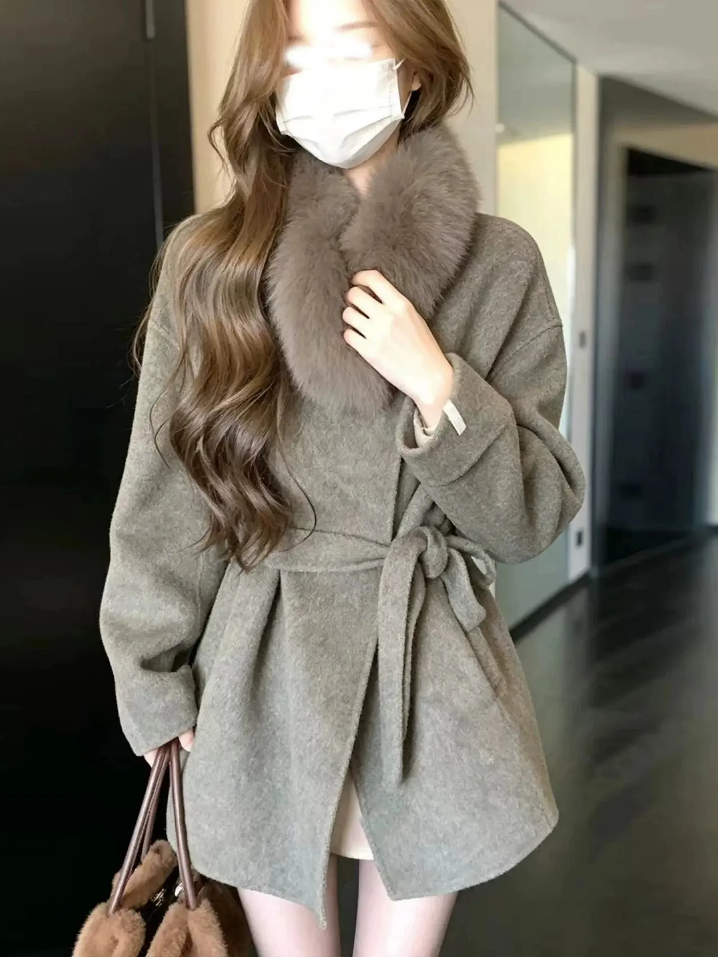Faux Fur Collar Double-sided 70% Wool Coat Women's 2026 New Winter Small Woolen Coat Women Casacos De Inverno Feminino 2026