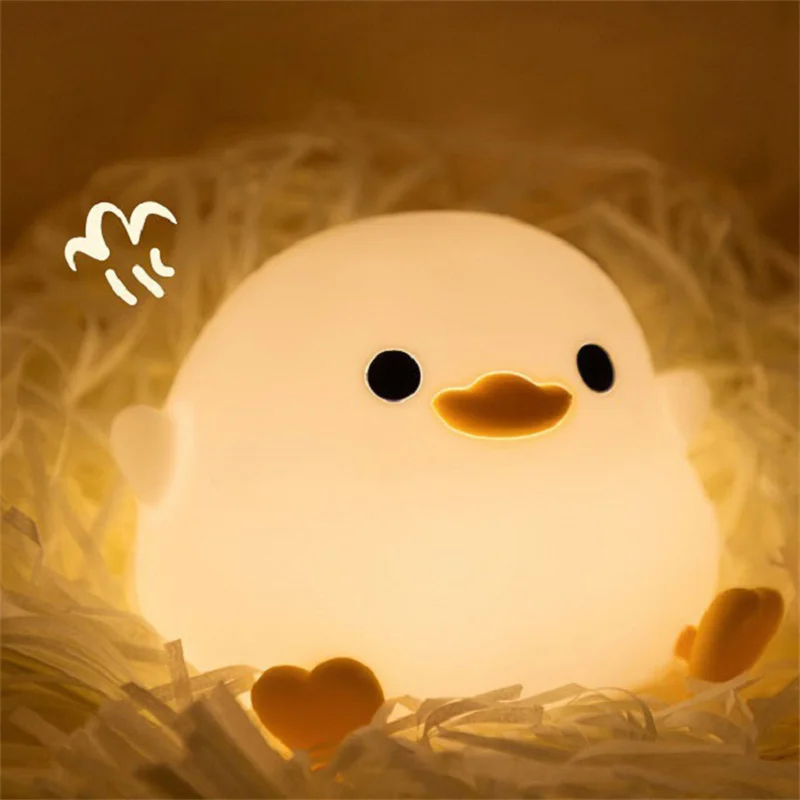 Cute Duck Night Lamp Cartoon Silicone Usb ricaricabile Sleeping Light Touch Sensor Timing camera da letto Mood Light Kid Gift bambini