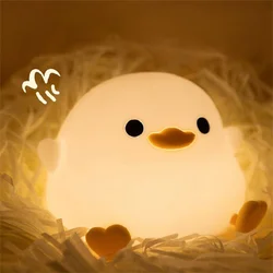 Cute Duck Night Lamp Cartoon Silicone Usb Rechargeable Sleeping Light Touch Sensor Timing Bedroom Mood Light Kid Gift Children