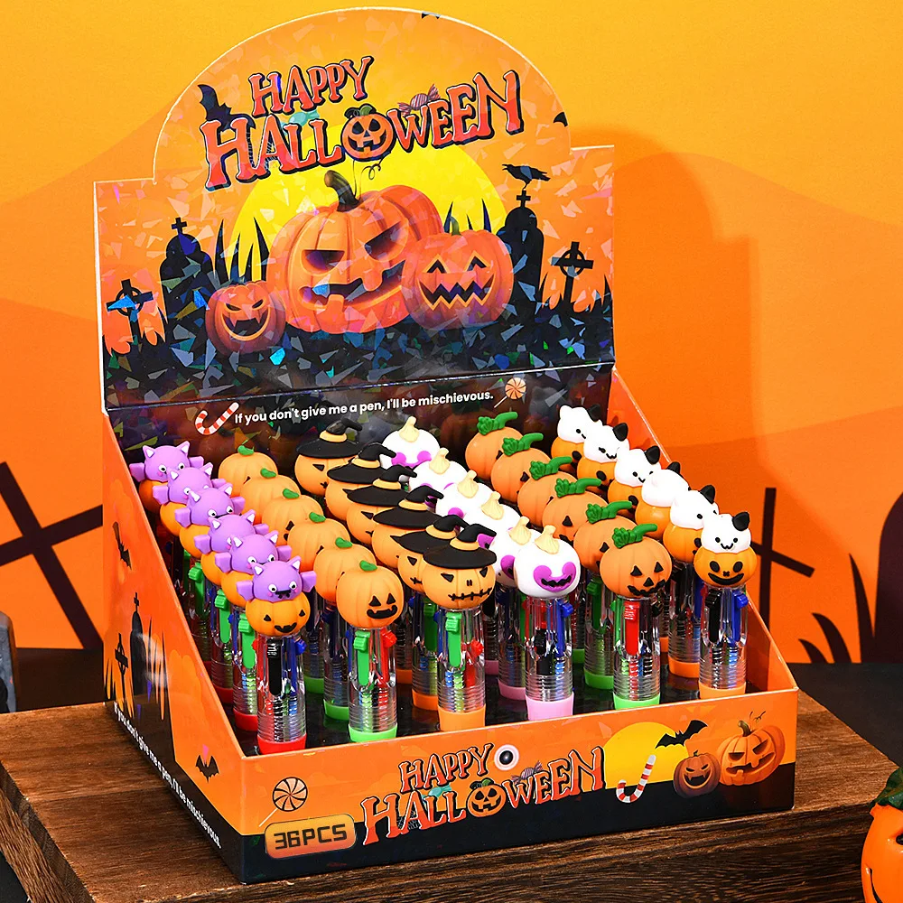 

Halloween Mini Four-Color Ballpoint Pen Retractable Rollerball Pen Cute Cartoon 4 Color Student School Gift Stationery