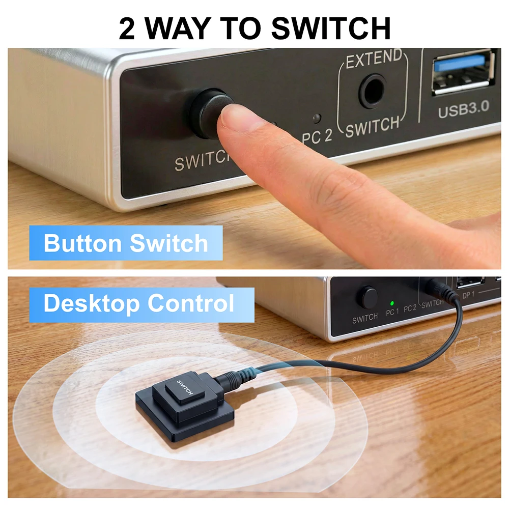 8K Displayport KVM Switch 4K@144hz 2-port USB KVM 8K Displayport 1.4 Switch KVM Dp switch mouse&keyboad supported