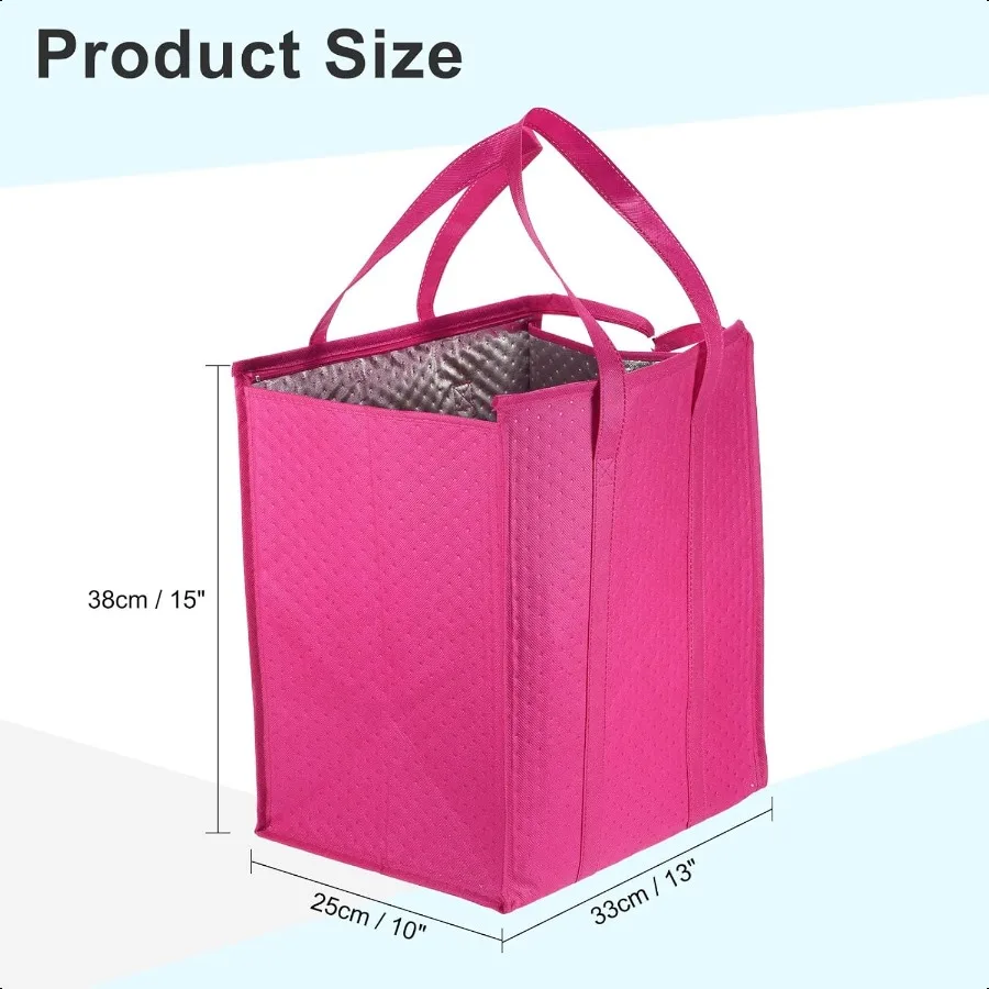 Paquete de 6 bolsas de comestibles reutilizables aisladas, bolsas para llevar aisladas de 13x10x15, bolsas de alimentos con aislamiento térmico no tejido con cremallera Coo