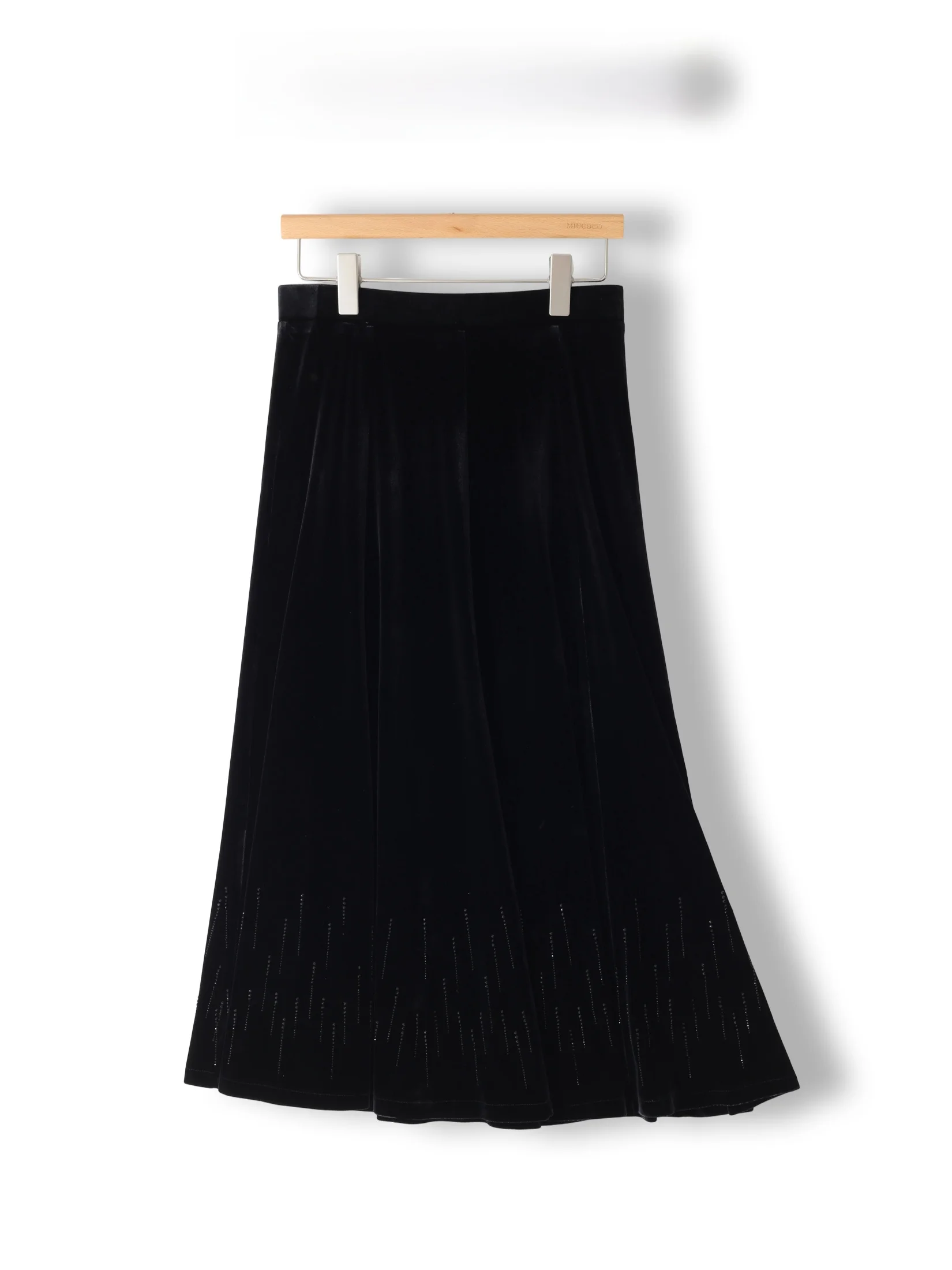 Charismatic Velvet Half Skirt with Heavy Rhinestones A-Line Retro Style for Women High Waist Resistant to Deformation