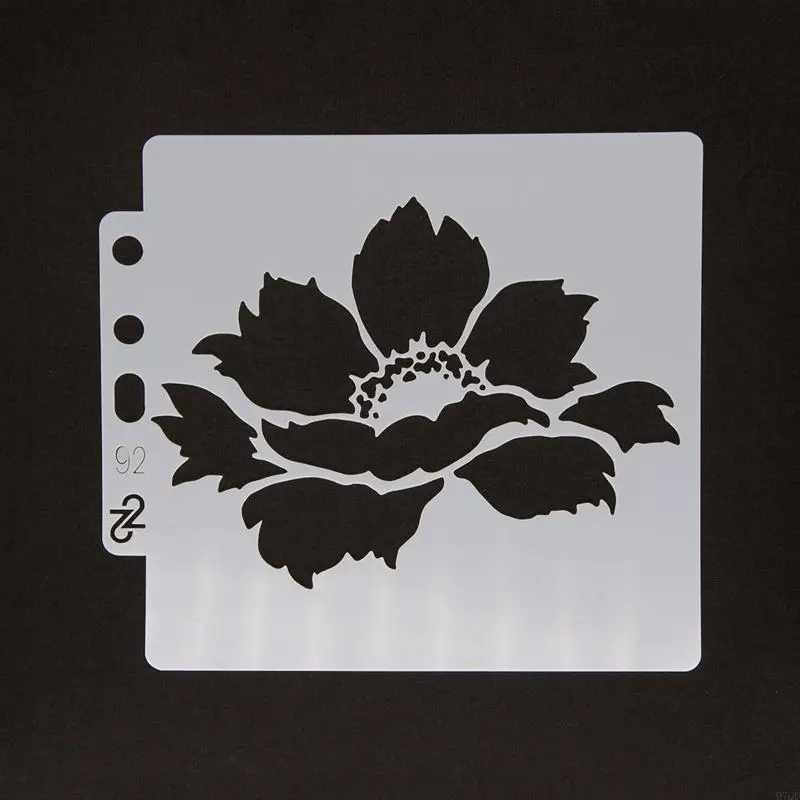 

97QD Flower Stencil Drawing Template Ruler Hollow Out Floral Template Reusable Plastic Painting Mould Template Craft Template