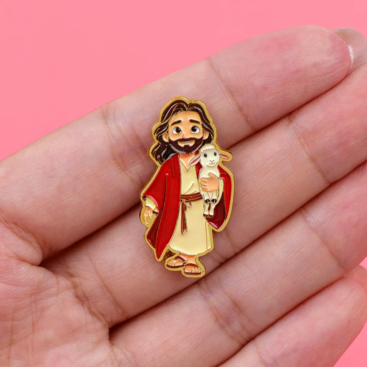 9-teiliges Jesus mit Lamm Emaille-Pin-Set, christliche Brosche für Mantel, Damenbroschen, Kragen- und Reversnadeln, Metallabzeichen, Schmuckgeschenk – Detail 5