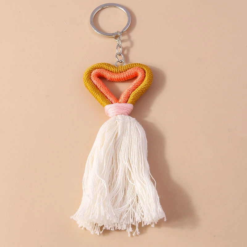 Pretty Hand knitted Tassels Love Heart Keychain for Women Girl Cute Bohemian Key Ring Pendants Handbag Decor DIY Jewelry Gifts