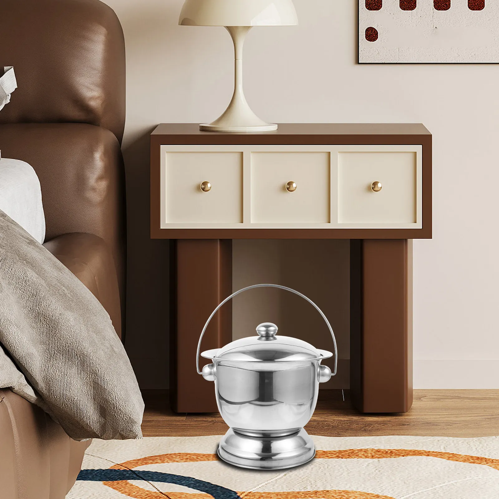 

1Set Stainless Steel Portable Spittoon Reusable Elderly Urinal Chamber Pot Bedside Toilet Odor Proof Lid Chamber Pot