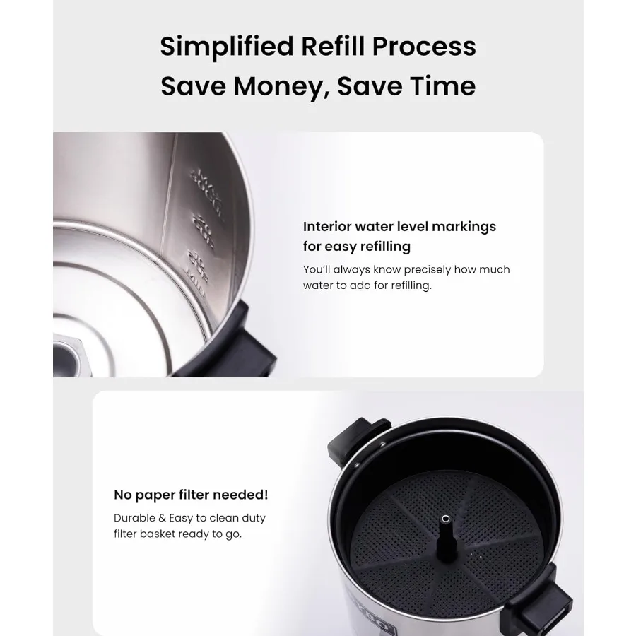 SRCP40C 상업용 스테인리스 스틸 퍼콜레이트 커피 메이커 핫 워터 디스펜서 케이터링용 핫 음료 디스펜서 45컵 4.5L