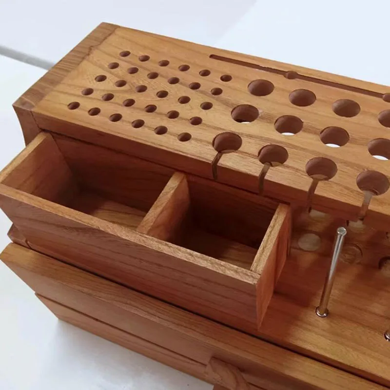 DIY Handmade Leather Craft Engraving Cutting Tools Double Drawer High End Elm Storage Rack Practical Leather Tool Holder