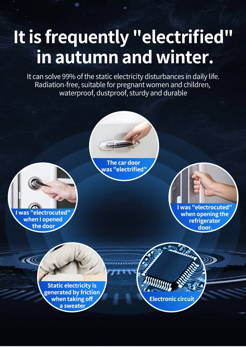 Statischer Stab, elektrostatischer Entlader, tragbarer antistatischer Schlüsselbund, Winter-Trockenklima-Statik-Eliminator, LED-Stromerkennung – Detail 4