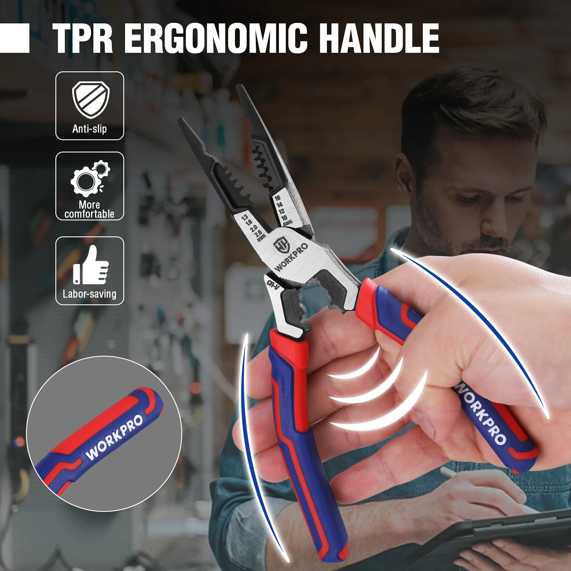 WORKPRO Needle Nose Pliers Hardware Tools Universal Wire Cutters Electrician Multifunctional Universal Diagonal Pliers