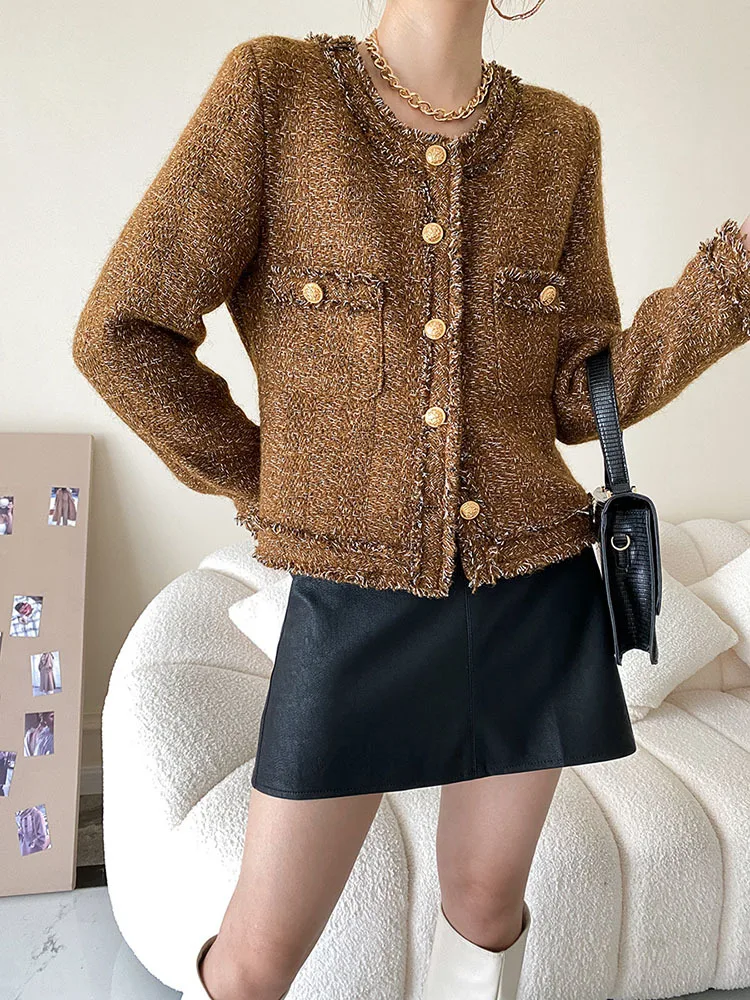 Tassel Trim Green Tweed Jacket Small Fragrant Women Thin 2023 Early Spring Coat