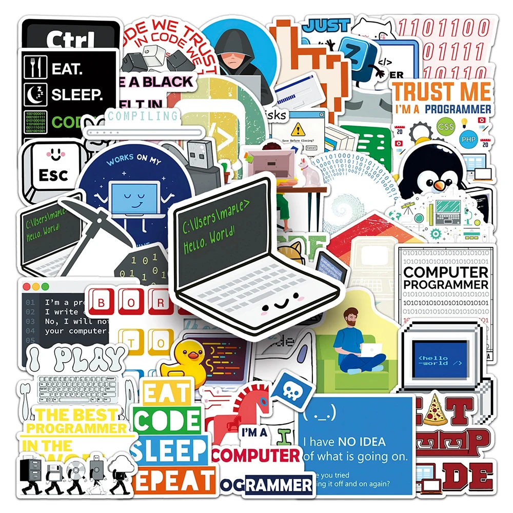 10/30/50pcs Cartoon Programmer Stickers Funny Programming Career Decals for Suitcase Stationery Laptop Cool Kid DIY Sticker Pack