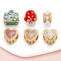 OCESRIO Multicolor Crystal Small Heart Charms for Bracelet Copper Gold Plated Enamel Handbag Jewelry Making Supplies chma310