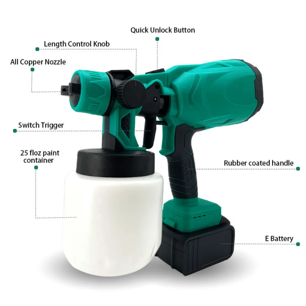 800ML Electric Spray Gun Cordless Paint Sprayer Auto Furniture Steel Coating Airbrush Compatible For Makita 21V Battery