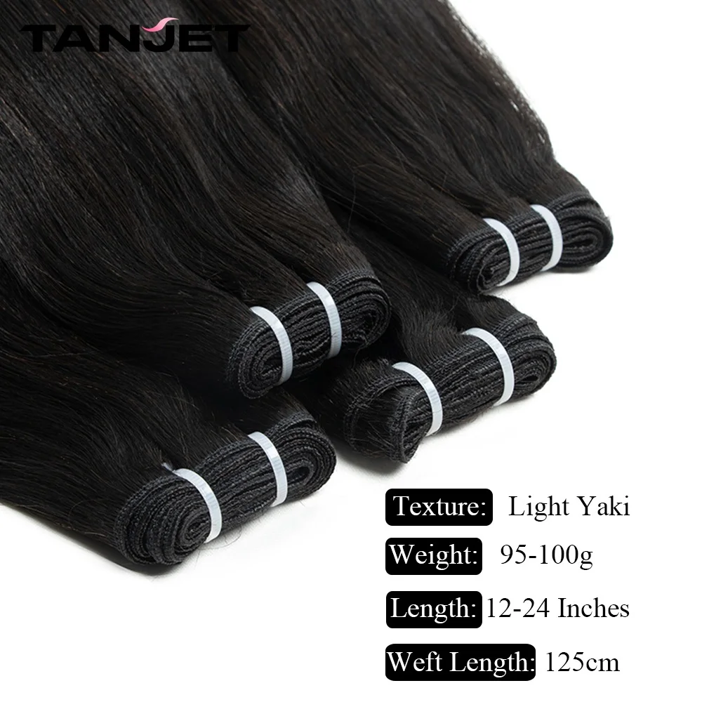 Light Yaki Straight Human Hair Weft Bundles Black Women Double Weft Yaki Straight Brazilian Remy Hair Natural Hair 100g/Bundle