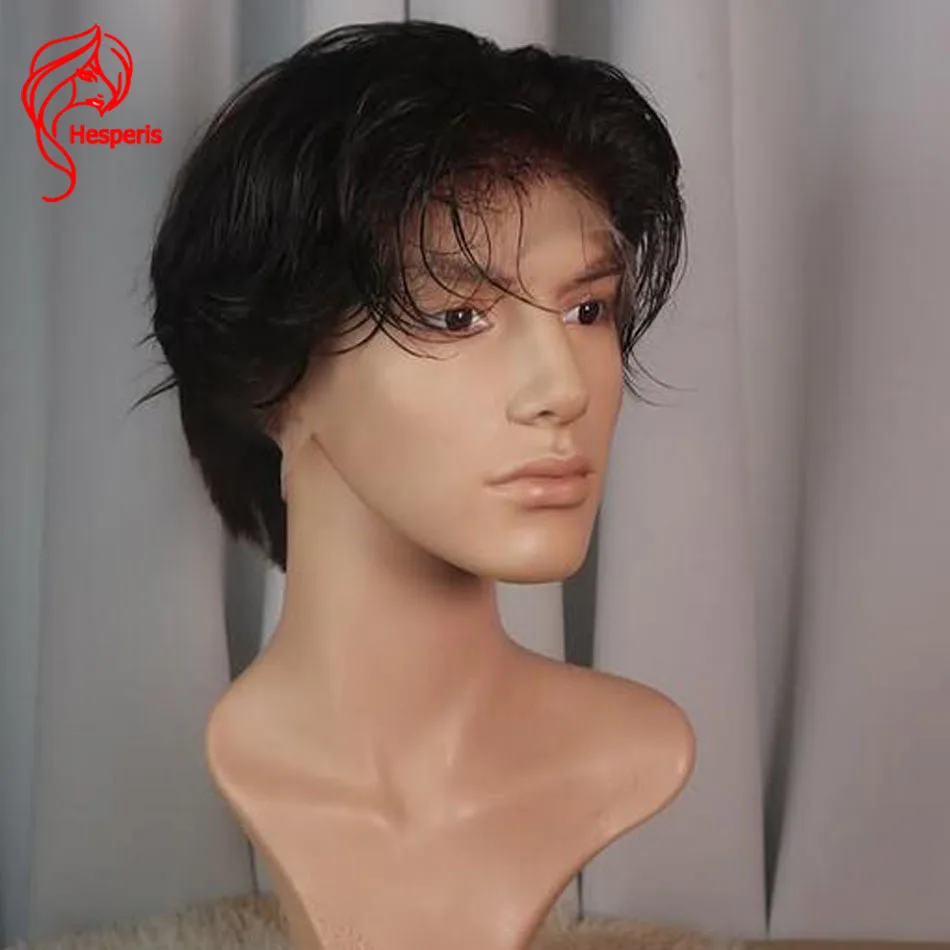 

Hesperis Middle Part Lace Front Human Hair Wigs For Men Brazilian Remy Short Cut Male Wig Pre Styled Boy Human Hair Wigs