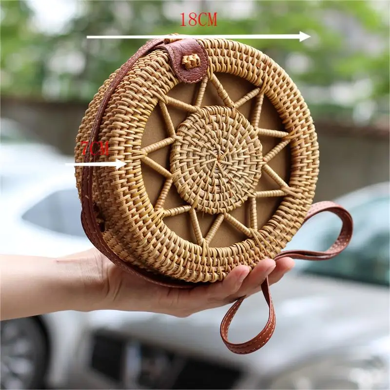 Rattan One-Shoulder Crossbody Bag Hand-Woven Fashion Girly round Bag Square Hollow Bag Jewelry Storage Bag