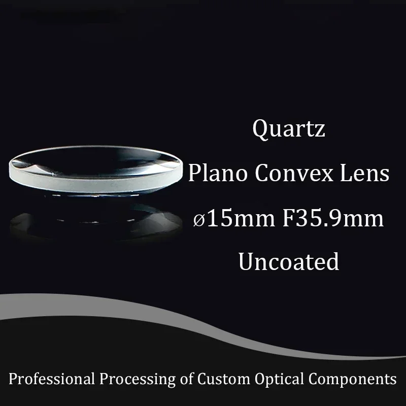 15mm Diameter JGS1 Quartz Plano-Convex Single Convex Lens with 35.9mm Focal Length, Transparent Brackets