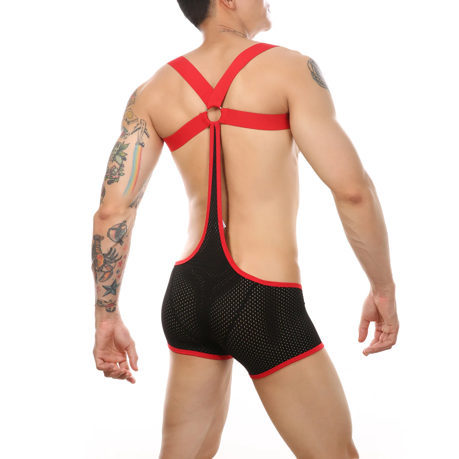 

Sexy Mens Openwork Mesh Boxer Shorts Jumpsuit Elastic Strap Body Tights Lingerie Sissy Bondage Costume Adult 18+ M-3XL