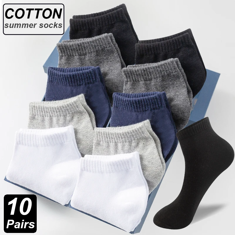 

10 пар/лот, мужские короткие носки, хлопковые, однотонные, черные, деловые, дышащие, новые, короткие носки для мужчин, весна-лето, большие размеры 38-44