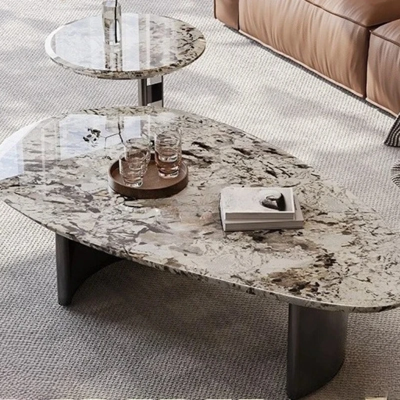 

Snow Mountain Flying Fox Natural Luxury Stone Coffee Table Sofa Movable Coffee Table Combination