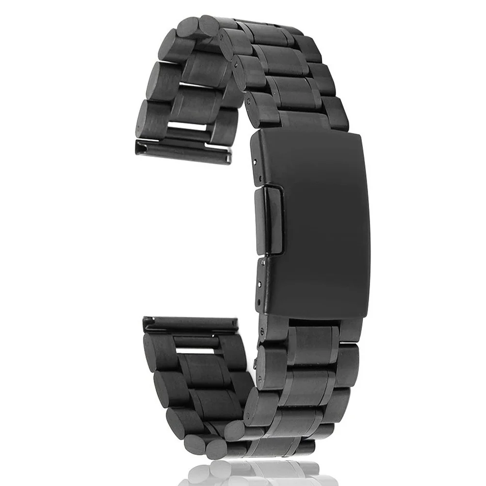 

2Pcs Stainless Steel Watch Band 20mm Black Straight End Solid Links Foldover Clasp Easy Release Compatible with Watches