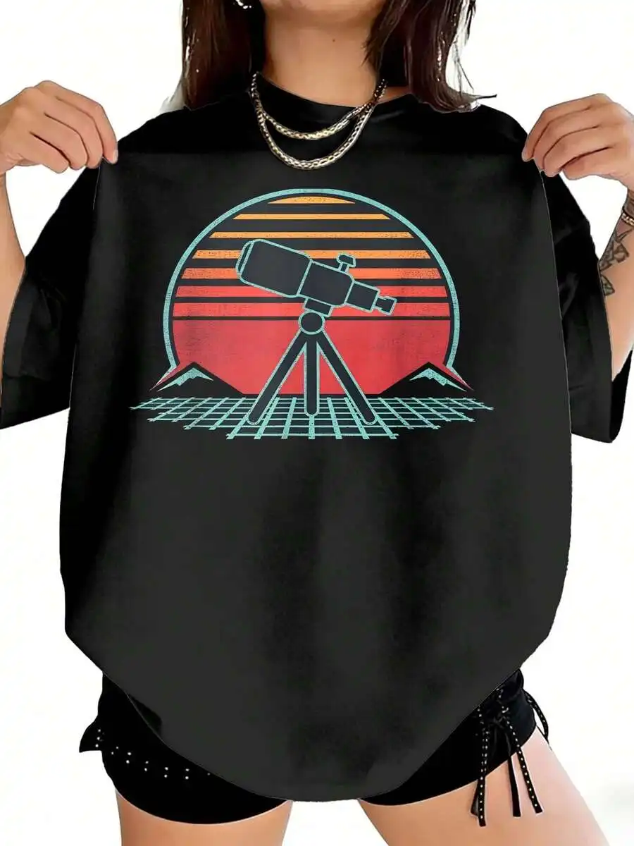 Womens Casual Astronomy Space Science Vintage 80s Graphic T-Shirt Round Neck Loose Fit Summer view 2
