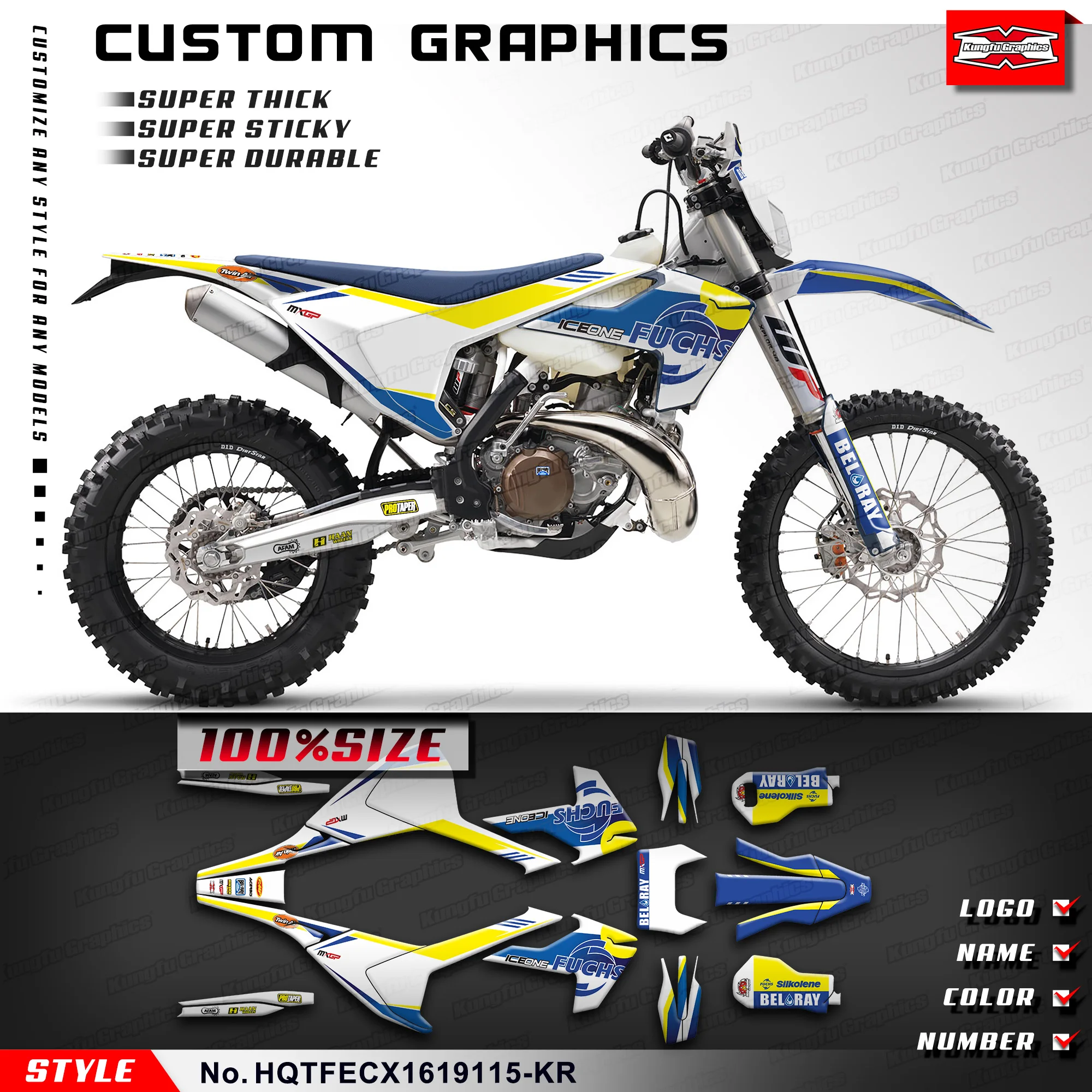 KUNGFU GRAPHCSStickers Complete Graphics Kit for Husqvarna TE150-300 FE250-501 FS450 TX FX TC FC 2017 18 19, HQTFECX1619115-KR