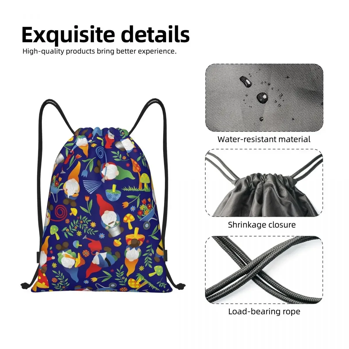 Benutzer definierte Garten Wald Gnome Blume Pilz Kordel zug Taschen Frauen Männer leichte Sport Gym Aufbewahrung rucksack