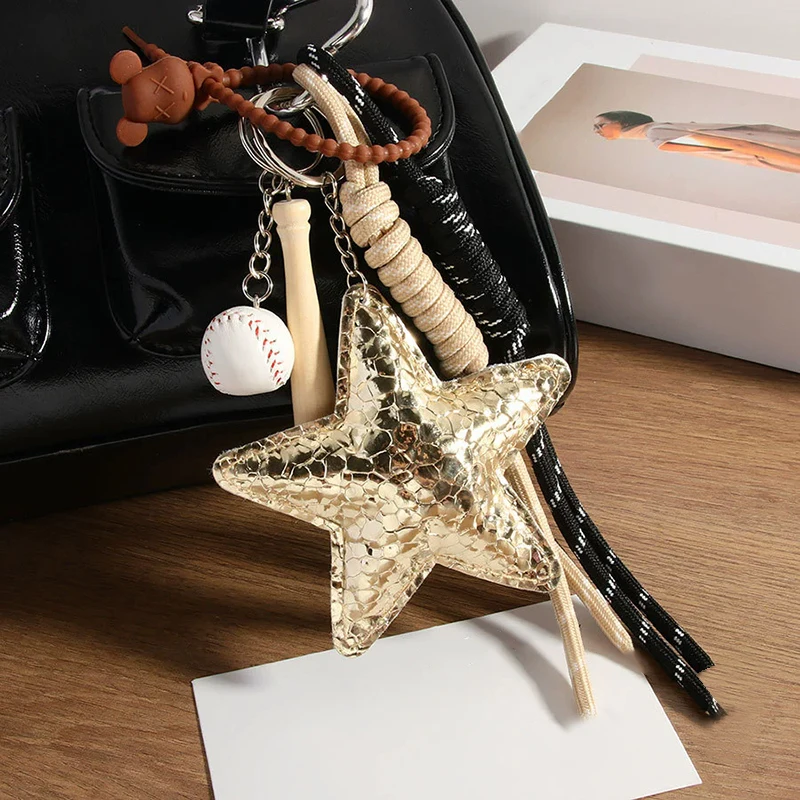 Y2k Leather Rope Keychain Star Cute Dachshund Bag Pendant 3d Creative Cartoon Keyring Anti-lost Mobile Phone Lanyard Bag Pendant