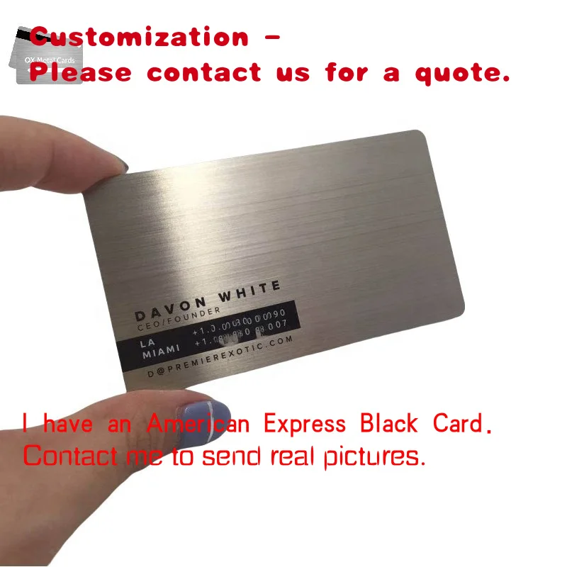 

custom.Custom Stainless Steel Business Cards QR Code & Silver Black Brushed Embossed Metal VIP Membership Vip Print