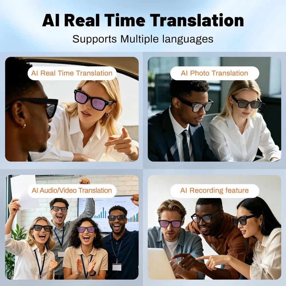AI Translation, Bluetooth Calling, 8-hour Music Playback Smart Glasses, Purple Lens With Camera, Audio - view 4