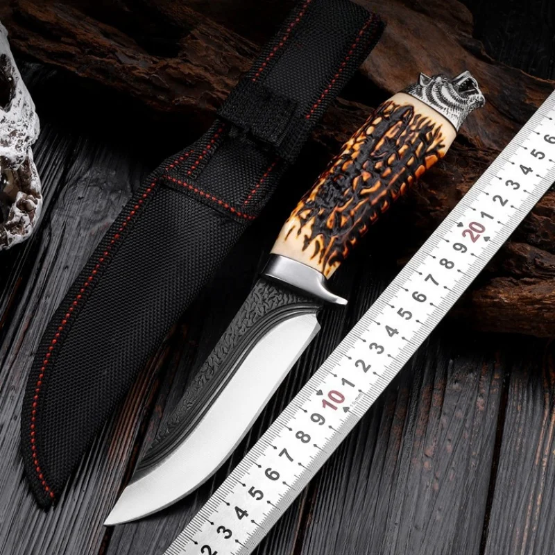 Outdoor handle meat small straight knife, portable small knife for eating meat, high hardness cutting tool