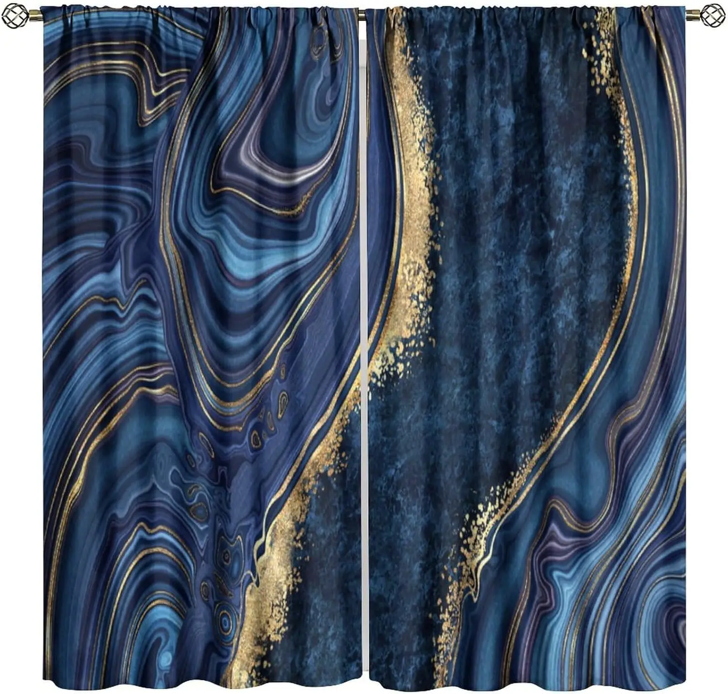 Modern Luxury Marble Granite Curtains Navy Blue Gold Vein Crackle Watercolor Gold Texture Window Drapes for Kids Boys Girls Room
