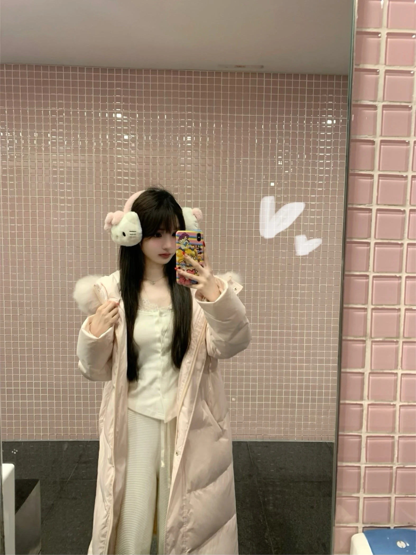 

Women's Mid-Length Over-Knee down Jaet Pink Real Fur Collar Casual Sle Loose Fit Warmth Du Feather White Color